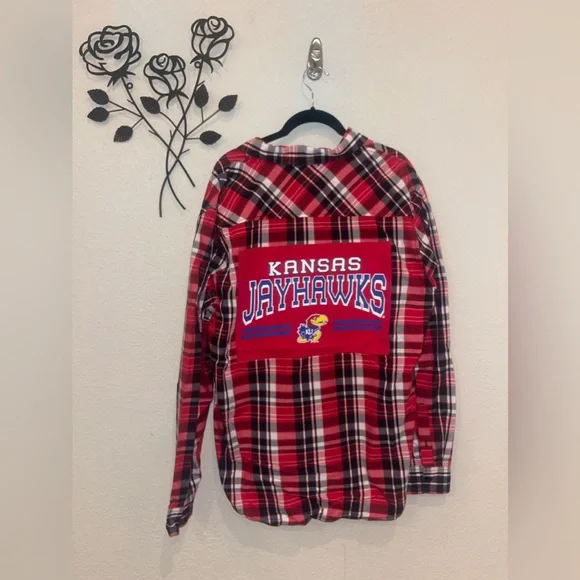 Custom Upcycled University of Kansas Jayhawk Button Up Size XL Unisex - Picture 3 of 9